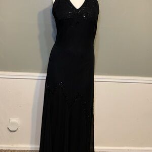 Vintage Y2K Xscape Joanna Chen Black Beaded Halter Formal Prom Maxi Dress